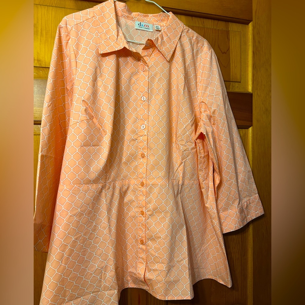 Orange Geometric Button-Up Blouse